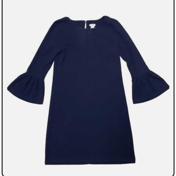 J. Crew Factory Navy Midi Sheath  Dress Bell Sleeves Flare Minimalist Size XL - Picture 1 of 8